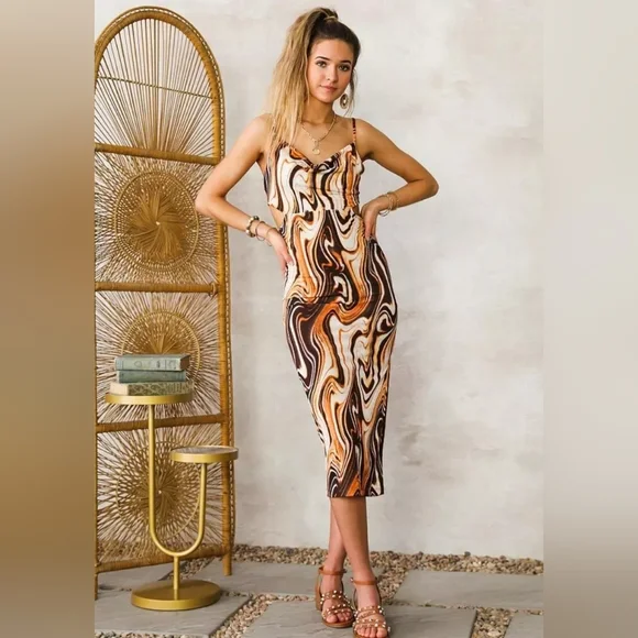 Endless Blue Marble Fitted midi dress - Picture 1 of 11